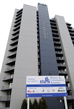 The high-rise rehab at Kennedy Plaza was financed with 4 percent low-income housing tax credits and tax-exempt bonds.