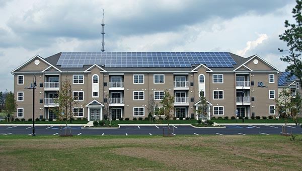 A solar array on the building’s roof supplies all of the common area electricity.