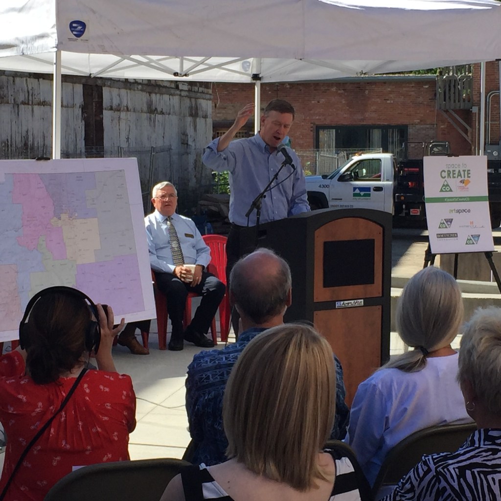 Colorado Gov. John Hickenlooper announces a new affordable housing initiative for artists and their families at developer Artspace's Loveland live/work project.