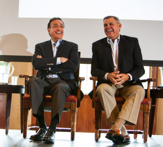 Former HUD secretaries Henry Cisneros (left) and Mel Martinez co-chair  the Bipartisan Policy Center Senior Health and Housing Task Force.