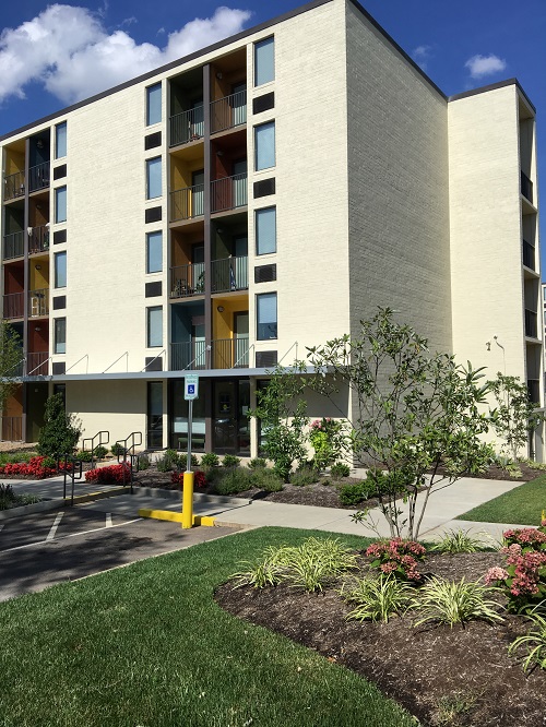 The renovations at The 1100 Studio Apartments included an overhaul of the building exterior and major upgrades to the interior living spaces.