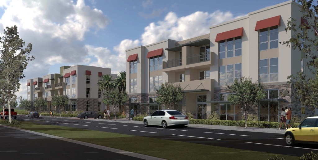 Designed by William Hezmalhalch Architects, First Street Apartments in Santa Ana, Calif., is scheduled to be completed by developer AMCAL Multi-Housing in September 2019.