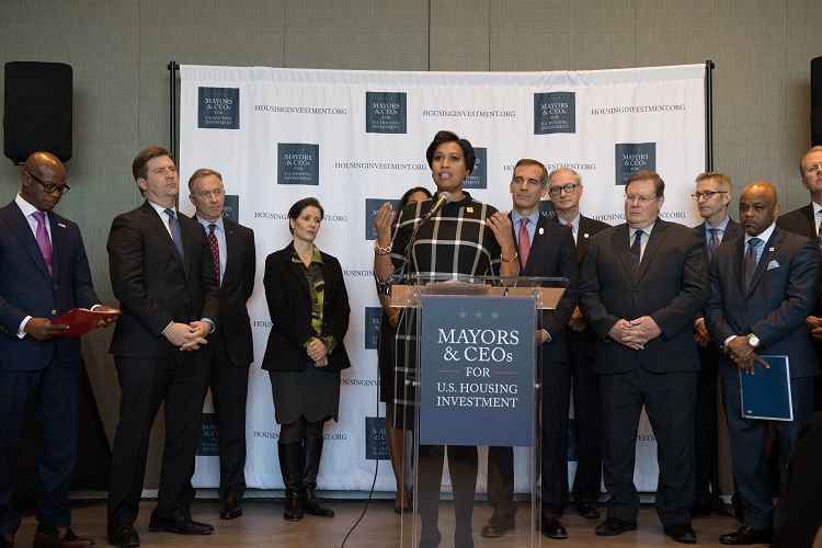 Muriel Boswer, mayor of Washington, D.C., announces the launch of the Mayors & CEOs for U.S. Housing Investment in January. The coalition is advocating for federal investment in affordable housing and homeless services.