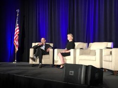 Pamela Patenaude, deputy secretary of the Department of Housing and Urban Development (HUD), participates in a fireside chat with David T. Dyjack, executive director and CEO of the National Environmental Health Association at NAEH's annual conference and HUD's Healthy Homes conference in Anaheim, Calif.