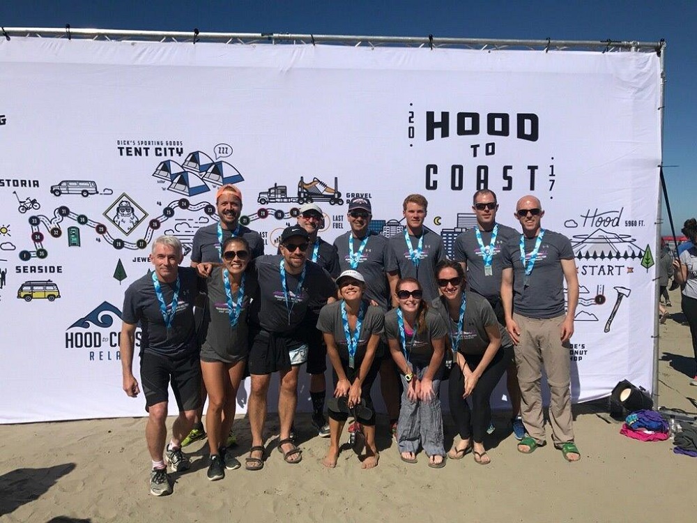 The 2017 Running for Shelter team at the finish line.