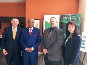 Thirty-one developments have been selected to receive low-income housing tax credits in Wisconsin. Herman & Kittle Properties and Lutheran Social Services developed Haymarket Lofts in Milwaukee, which received a LIHTC award in 2015 and was one of the sites for this year’s awards announcement. The developers have also received housing credits for a new development in Franklin. The announcement was attended by (from left) Jeff Kittle, president and CEO of Herman & Kittle Properties; Wyman Winston, executive director of the Wisconsin Housing and Economic Development Authority; Dennis Hanson, executive director for housing services/facility and asset management with Lutheran Social Services of Wisconsin and Upper Michigan; and Wisconsin Lt. Gov. Rebecca Kleefisch.