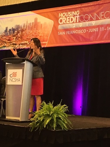 "I know there's many people who are one or two paychecks away from homelessness, and if you don't have infrastructure or you don't have family to lean on and you have an illness, it spirals very quickly," says California Treasurer Fiona Ma, at the NCSHA Housing Credit Connect 2019 conference in San Francisco.