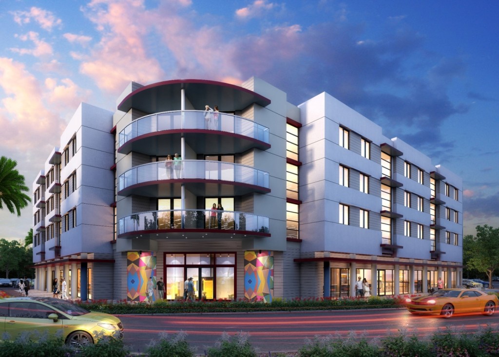 A rendering of the upcoming Residences at Equality Park in Wilton Manors, Fla.