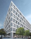 Conceived by GF55 Partners, the design of the 980 Westchester Avenue building emphasizes sharp gray shades and contemporary surface materials to reflect the transit nature of the New York City neighborhood.