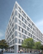 Conceived by GF55 Partners, the design of the 980 Westchester Avenue building emphasizes sharp gray shades and contemporary surface materials to reflect the transit nature of the New York City neighborhood.
