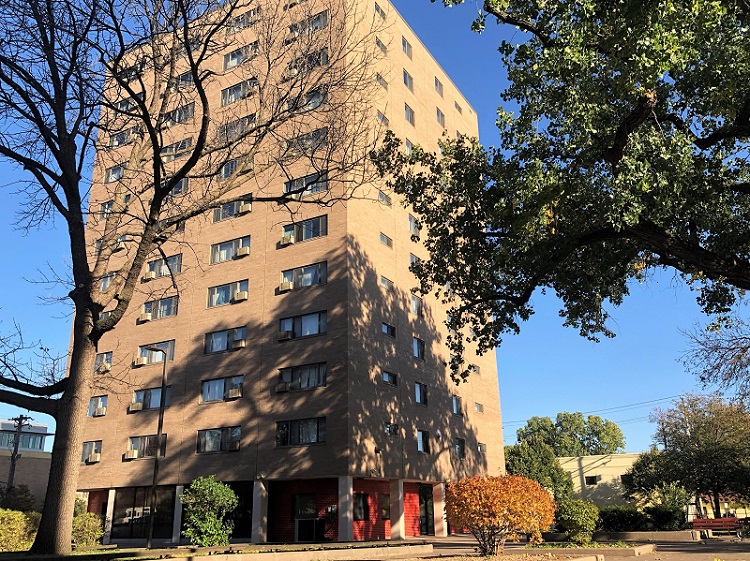 The rehabilitation of the Elliot Twins is described as Minneapolis’ largest public housing renovation project. Officials will remodel the towers’ 174 units of public housing, add 10 fully accessible units, replace outdated building systems, and add 6,200 feet of new ground-floor common areas and amenities.