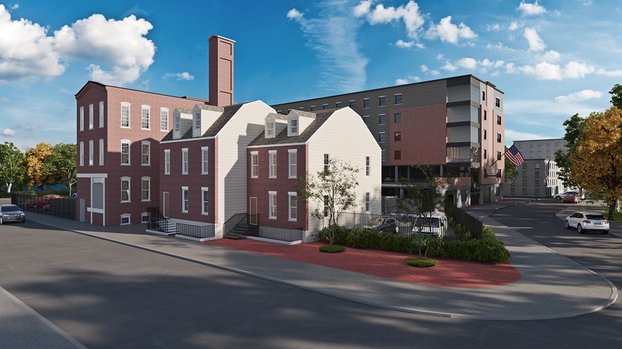 The three-story Argus Mill, a brick and wood-frame structure erected in the mid-1870s, will serve as the gateway to a new development and house six apartments. Built as a warehouse for a nearby textile mill, it was later used to manufacture mosquito netting and, in the 1940s, became the Argus Yarn Mill. The New Jersey site was added to the National Historic Register in 1986 but has been vacant for many years.