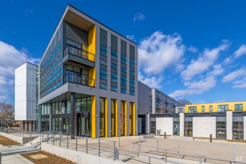 Artspace Silver Spring Arts Campus includes 68 one-, two-, and three-bedroom apartments and 11 mixed-income rental townhomes as well as 7,500 square feet of communal space and artists studios.