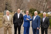 The Boston Capital Finance executive team (left to right): Director of asset management and underwriting Bill Fazzano; director of investor relations and originations Sean Curry; founder, principal, and CEO Jack Manning; managing partner and principal Kevin Costello; and director and Boston Capital consultant Don Phelan.