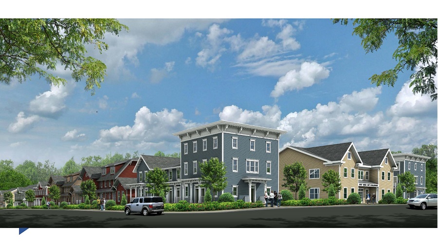 The MLK Boulevard/Tyler Street townhome development will have 56 rental apartments along with a community center, a coffee shop/bakery, interior parking, a playground, and a community gazebo.