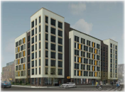 Construction is under way on the eight-story Euclid Glenmore Apartments, which will feature 135 apartments, with 81 units set aside for formerly homeless families and individuals and 14 units for seniors in New York City.