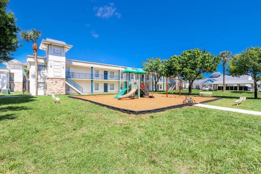 The former Stonybrook Apartments has been rehabilitated into Azure Estates, with renovated two- and three-bedroom apartments in Riviera Beach, Florida.