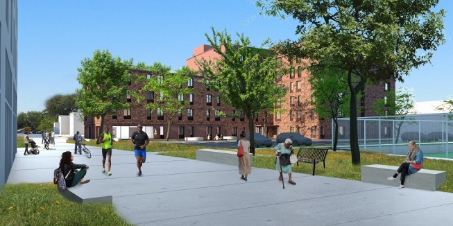 Designed by WXY, Building 4 of the Stevenson Square development will feature 117 affordable studio apartments for seniors.