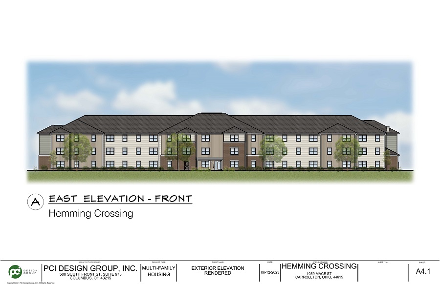The three-story Hemming Crossing development is supported by financing from the Ohio Housing Finance Agency, Marble Cliff Capital, and Consumer National Bank.
