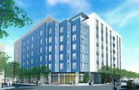 The eight-story Mainline North building is scheduled to complete construction in early 2025. The first three floors are for the parking garage; lobby and leasing area; community, fitness, and flex rooms; and about 5,000 square feet of retail space. The top five floors are for apartments.