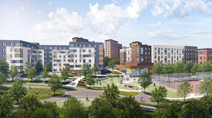 Officials recently celebrated the groundbreaking for two new buildings that are part of a five-phase project to replace seven residential buildings in Boston.