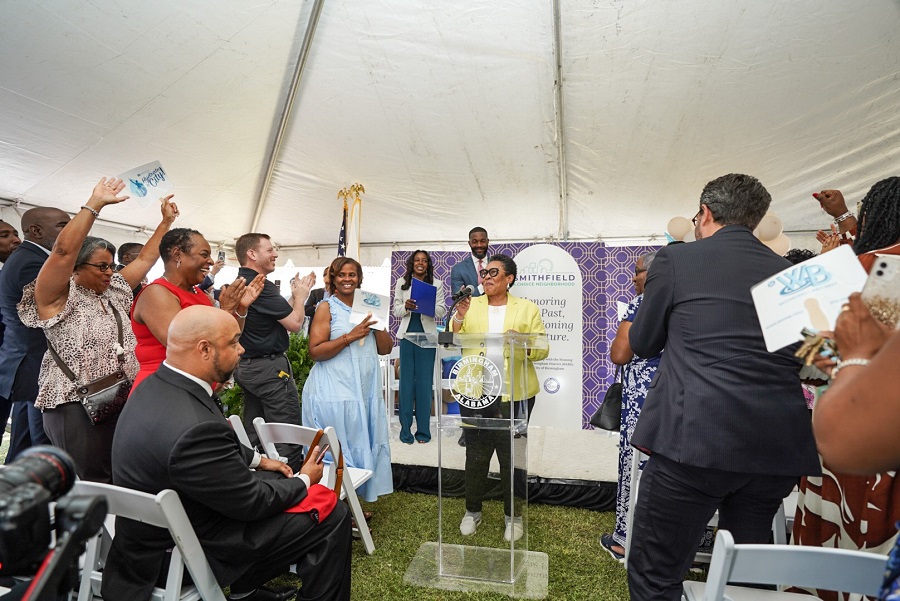 Marcia Fudge, secretary of the Department of Housing and Urban Development, announces the Choice Neighborhoods Implementation grant recipients in Birmingham, Alabama.
