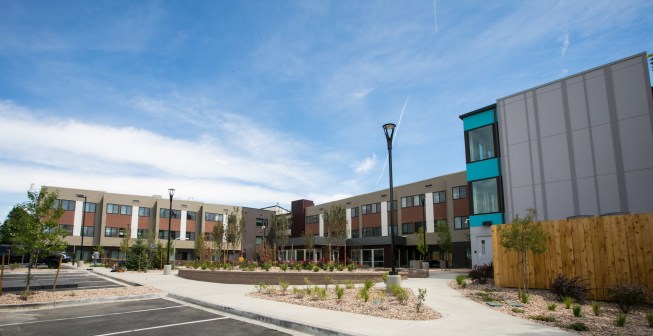 One of the only buildings in the nation designed under the trauma-informed model, Sanderson Apartments provides a safe, open, and inviting environment for the formerly homeless households.