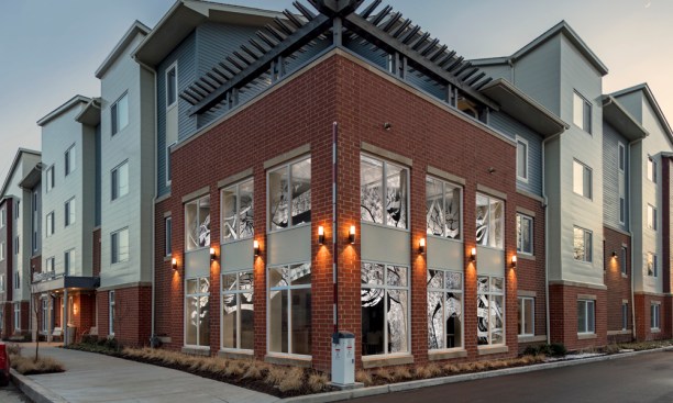 The Community Builders worked with the Pittsburgh Office of Public Art to commission a work of art etched in the window glass in the community room. Artist Natalie Settles created the work, Elder, which embodies seasons and change.