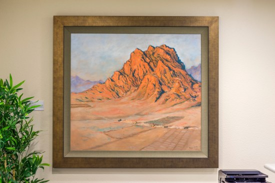 The development team commissioned art created by veterans through the nonprofit Veteran Arist Program. One piece adorning a wall is called Returning to Base by veteran Skip Rohde.