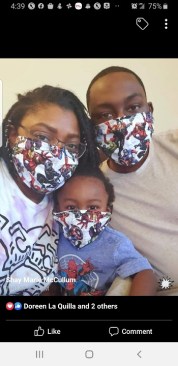 Jeliner Jordan’s relatives wear some of the masks she has made.
