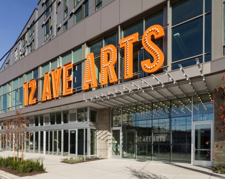 The ground floor of 12th Avenue Arts features more than 9,000 square feet of new cultural space that includes two new performing arts theaters with 150 and 80 seats, respectively, a main lobby, green rooms, dressing rooms, and a scene shop.
