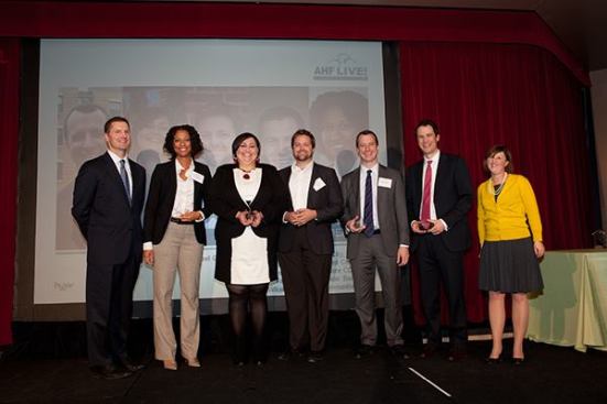 Affordable Housing Finance Executive Editor Christine Serlin (right) and Bank of America Merrill Lynch Senior Vice President David Leopold (left) also honored the magazine’s fifth annual Young Leader recipients. The 2012 Young Leaders are Natalia Williams, vice president of finance for Bayside Communities; Ginger Hitzke, president of Hitzke Development Corp.; Mickey Northcutt, executive director of North Shore CDC; Michael Gilliard, former senior real estate development project manager for Habitat for Humanity New York City; and Terce Sandifer, senior vice president at Union Bank.