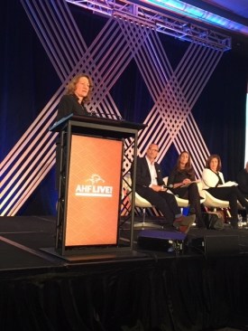 Michelle Norris, executive vice president at National Church Residences, quizzes syndicators and investors during the Tax Credit Equity Outlook Power Panel at AHF Live.