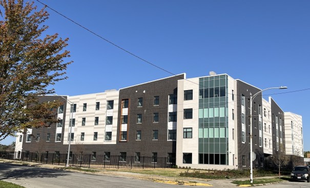 Otto Veterans Square comprises 82 units for veterans on the former site of St. James Hospital in Chicago Heights, Illinois.