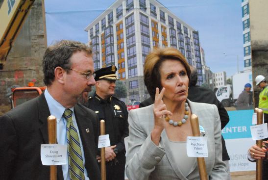 U.S. Rep. Nancy Pelosi and Mercy Housing California President Doug Shoemaker at the St. Anthony's groundbreaking.