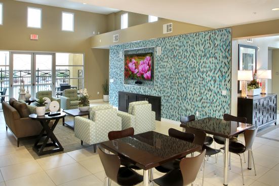 Because seniors have their own separate building, they can find quiet there or they can interact with families in the family community center, playground, pool, or patio dining areas.