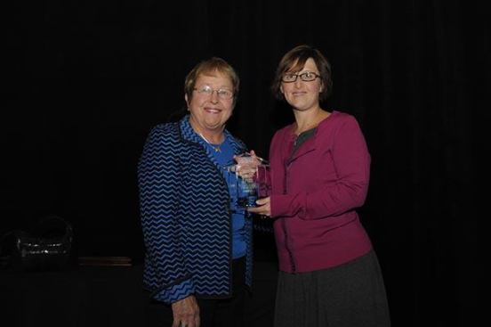 Inductee Nancy Johnson, the former Republican Congresswoman from Connecticut, with Christine Serlin, executive editor of Affordable Housing Finance.