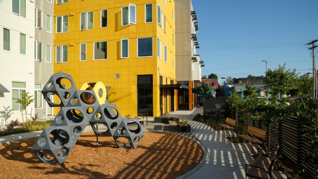 The 43-unit project serves homeless veterans, homeless young adults, disabled individuals, and the chronically homeless.