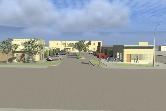 The design retains the original location and number of all the exterior doors even though multiple motel rooms were combined to make each apartment.