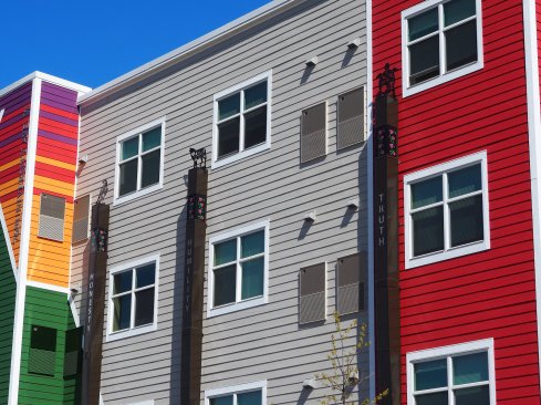 The building's vibrant design elevates the influence of Native American culture.