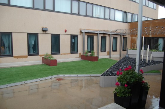 The rehab of Ligutti Tower also included revamped outdoor space as well as an updated lobby that is now welcoming to residents and visitors.