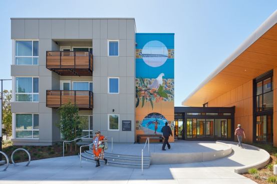 Gateway Rising replaces a 1960s-era apartment complex in Menlo Park, California.