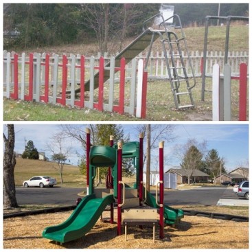 A before-and-after look at a playground at one of the developments recently rehabbed as part of the Hallmark Tennessee Preservation Portfolio.