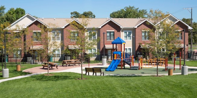 Residents have access to a resource room with computers and a library, a tutoring room, on-site therapy, fitness programming, and a community playground.