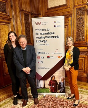 Margaret Scott, Manuel Muelle, and Lisa Alberghini from the Housing Partnership Network take part in the International Housing Partnership Exchange.