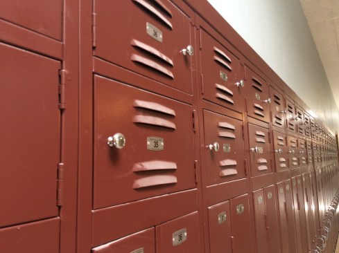 Some elements have been retained from the former Hodgkins Middle School, including banks of lockers in the common corridors.