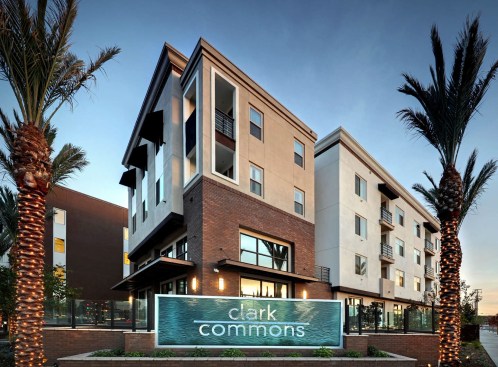 Clark Commons, developed by Jamboree Housing, includes 11 one-bedroom, 37 two-bedroom, and 22 three-bedroom units as well as a 3,000-square-foot community center.
