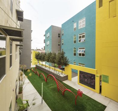 The project utilized utility company rebates and incentives from San Diego Gas & Electric, California Solar Initiative, and the state’s New Solar Homes Partnership program. “Everyone has the idea that green is very expensive and adds to the construction costs,” says Sylvia Martinez, senior project manager for the nonprofit. “When we go into a green project, we want to make sure we’re doing things that make sense—rebates and incentives. Every single green thing we did pays off in 10 years or less.”