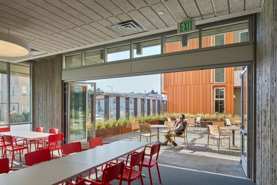 Designed by David Baker Architects, Lakeside Senior Apartments has earned several awards. In addition to the affordable apartments, there are community rooms, a community garden, and lushly landscaped outdoor space. At the LEED Platinum building, solar hot water panels and photovoltaic electric panels reduce the use of energy in the common areas.