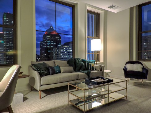 Landmark at Sibley Square provides 72 one- and two-bedroom units for seniors 55 and older. Eighteen units serve households at 90% of the area median income (AMI), 53 units at 60% of the AMI, and one unit at 50% of the AMI.